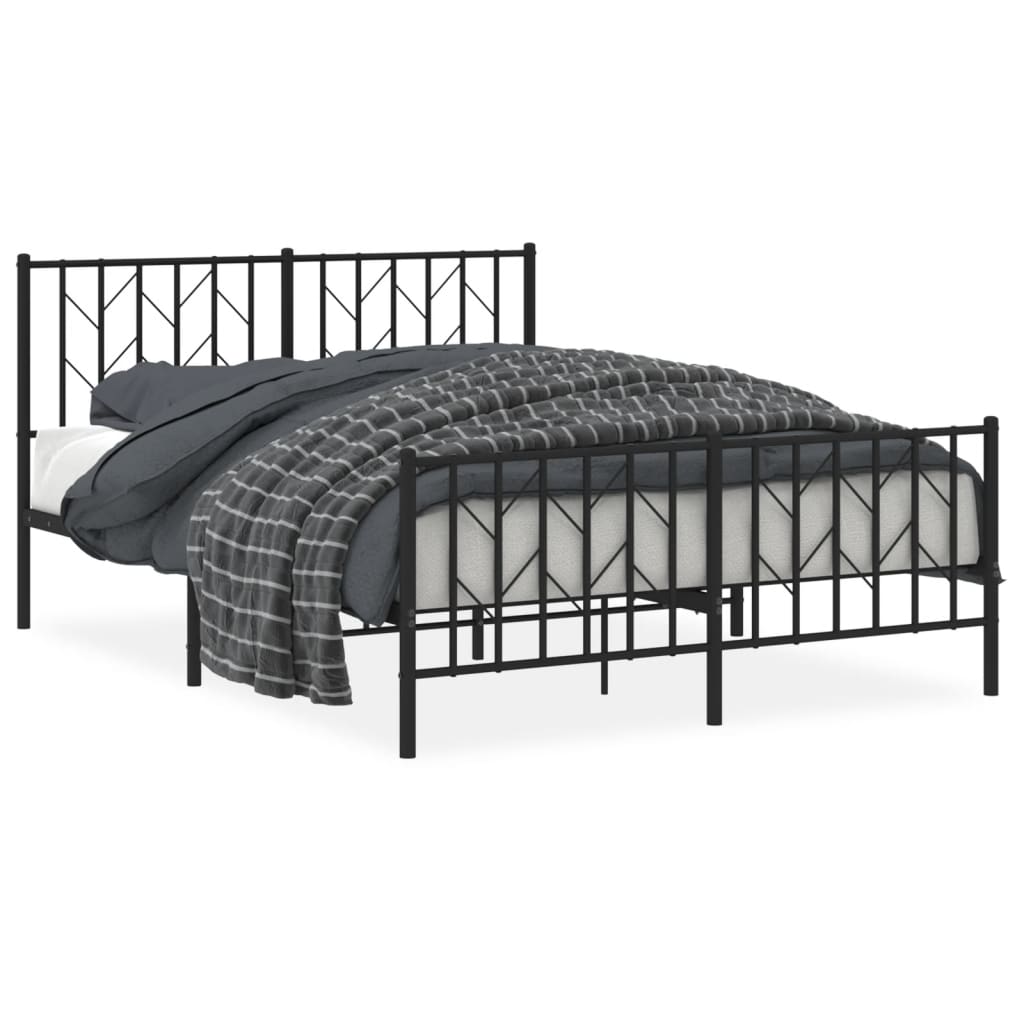 Sengeramme i metall med hode- og fotgavl svart 135x190 cm