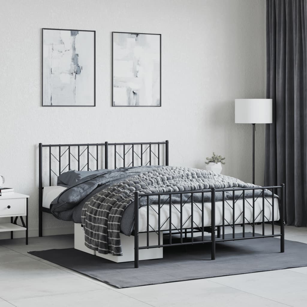Sengeramme i metall med hode- og fotgavl svart 135x190 cm