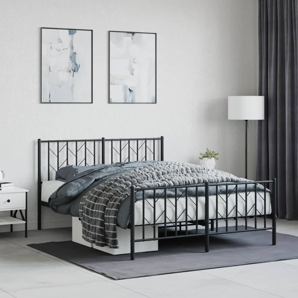 Sengeramme i metall med hode- og fotgavl svart 140x200 cm