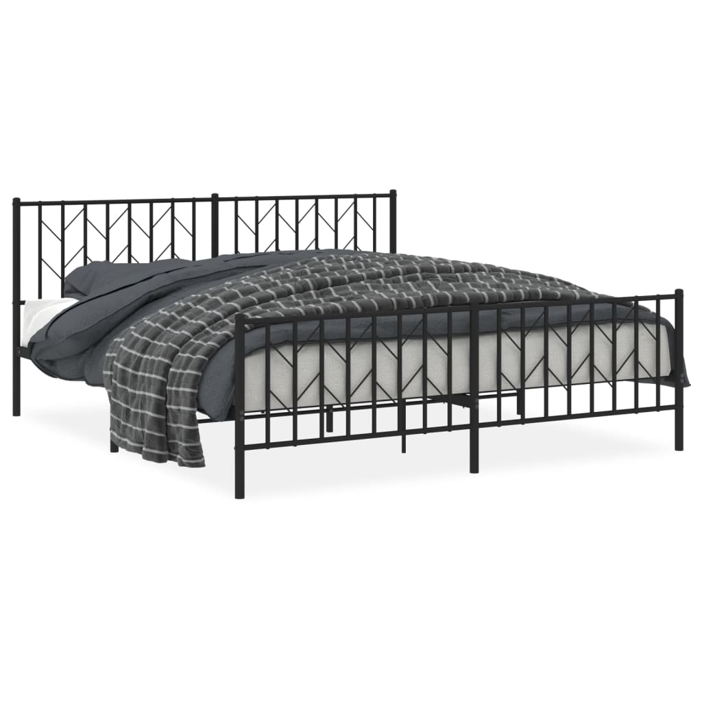 Sengeramme i metall med hode- og fotgavl svart 183x213 cm