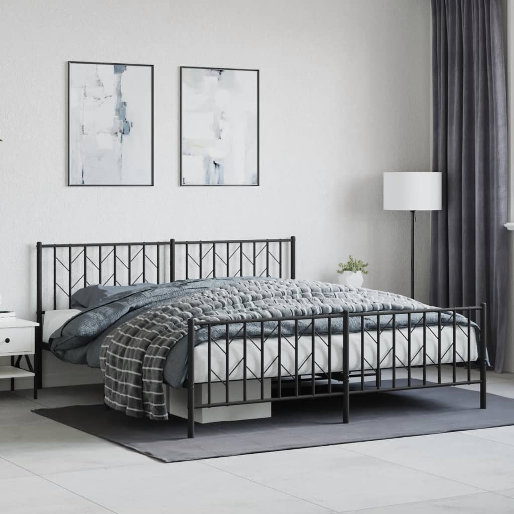 Sengeramme i metall med hode- og fotgavl svart 183x213 cm