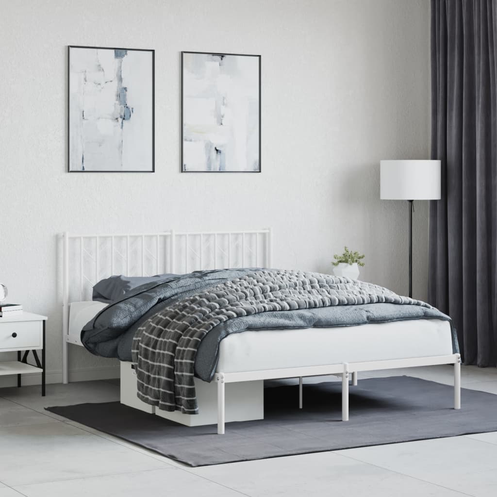 Sengeramme i metall med hodegavl hvit 135x190 cm