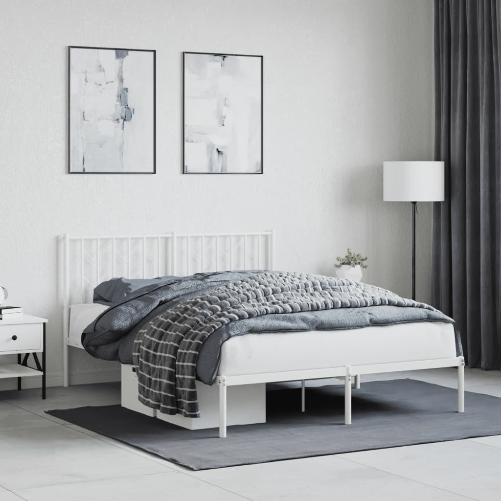 Sengeramme i metall med hodegavl hvit 140x190 cm