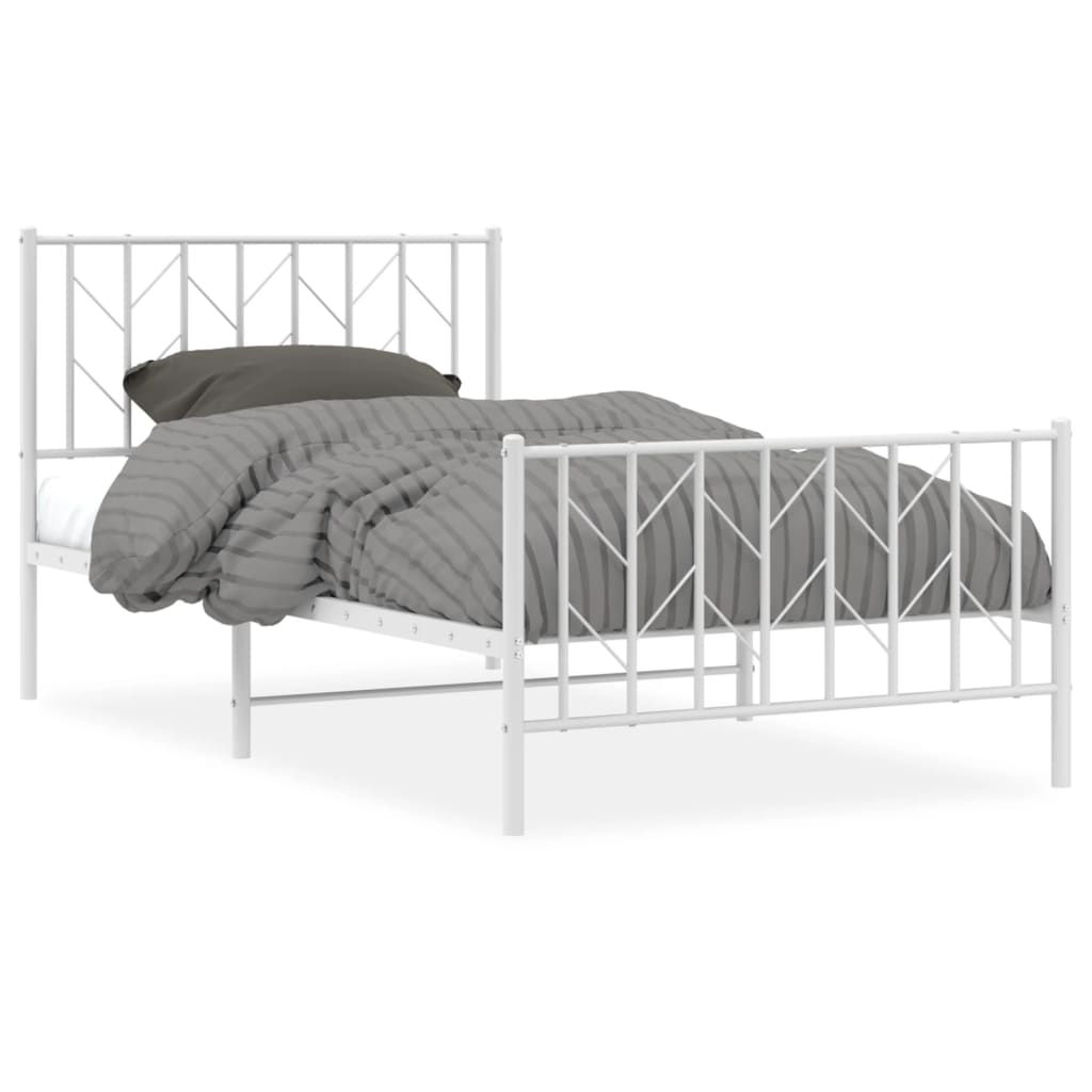 Sengeramme i metall med hode- og fotgavl hvit 100x190 cm