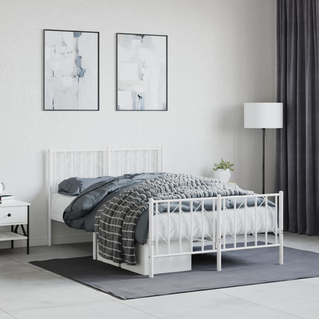 Sengeramme i metall med hode- og fotgavl hvit 120x190 cm