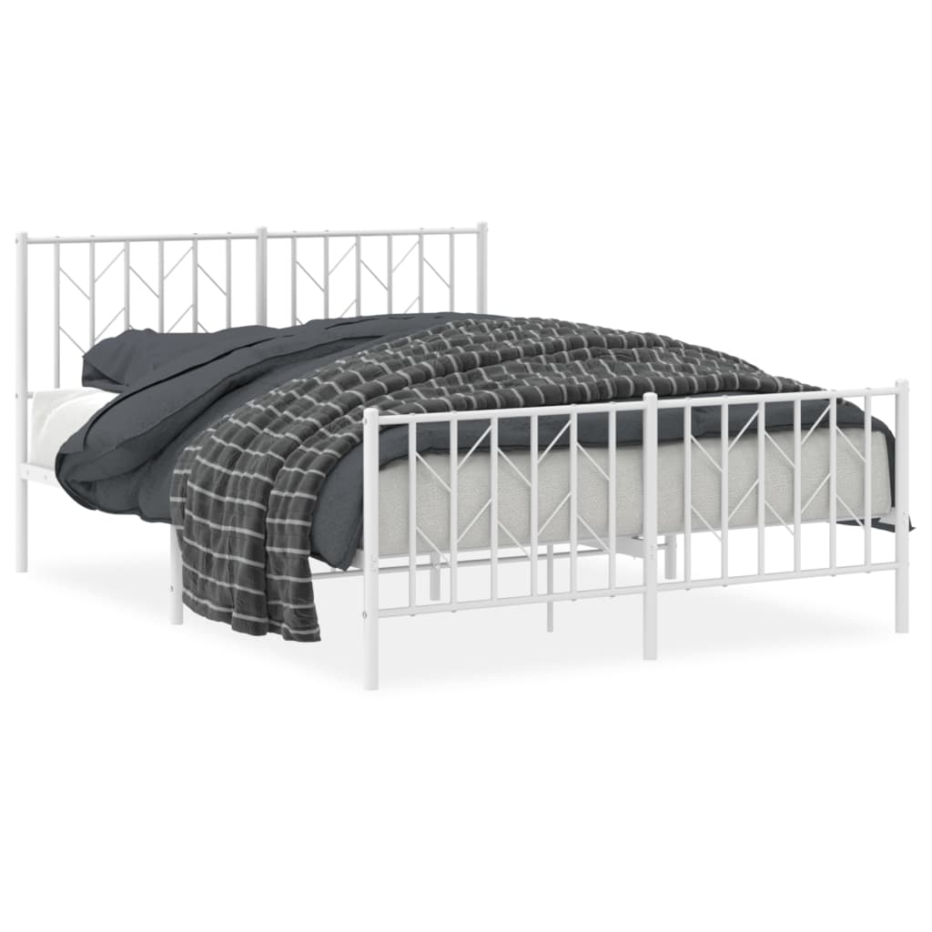 Sengeramme i metall med hode- og fotgavl hvit 135x190 cm