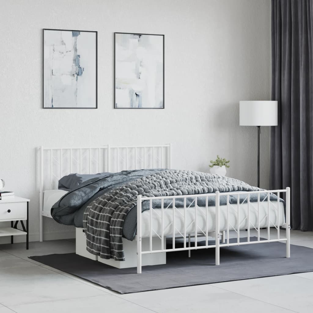 Sengeramme i metall med hode- og fotgavl hvit 140x190 cm