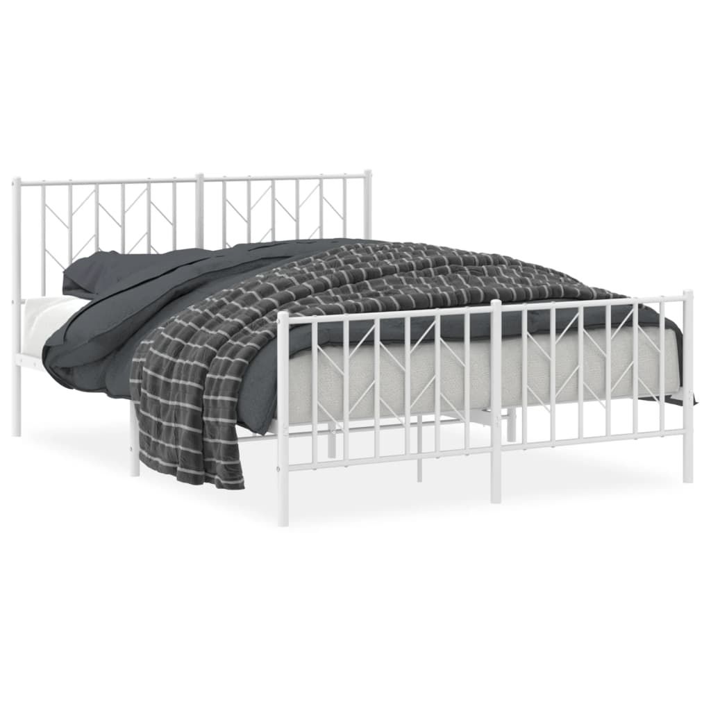 Sengeramme i metall med hode- og fotgavl hvit 140x200 cm