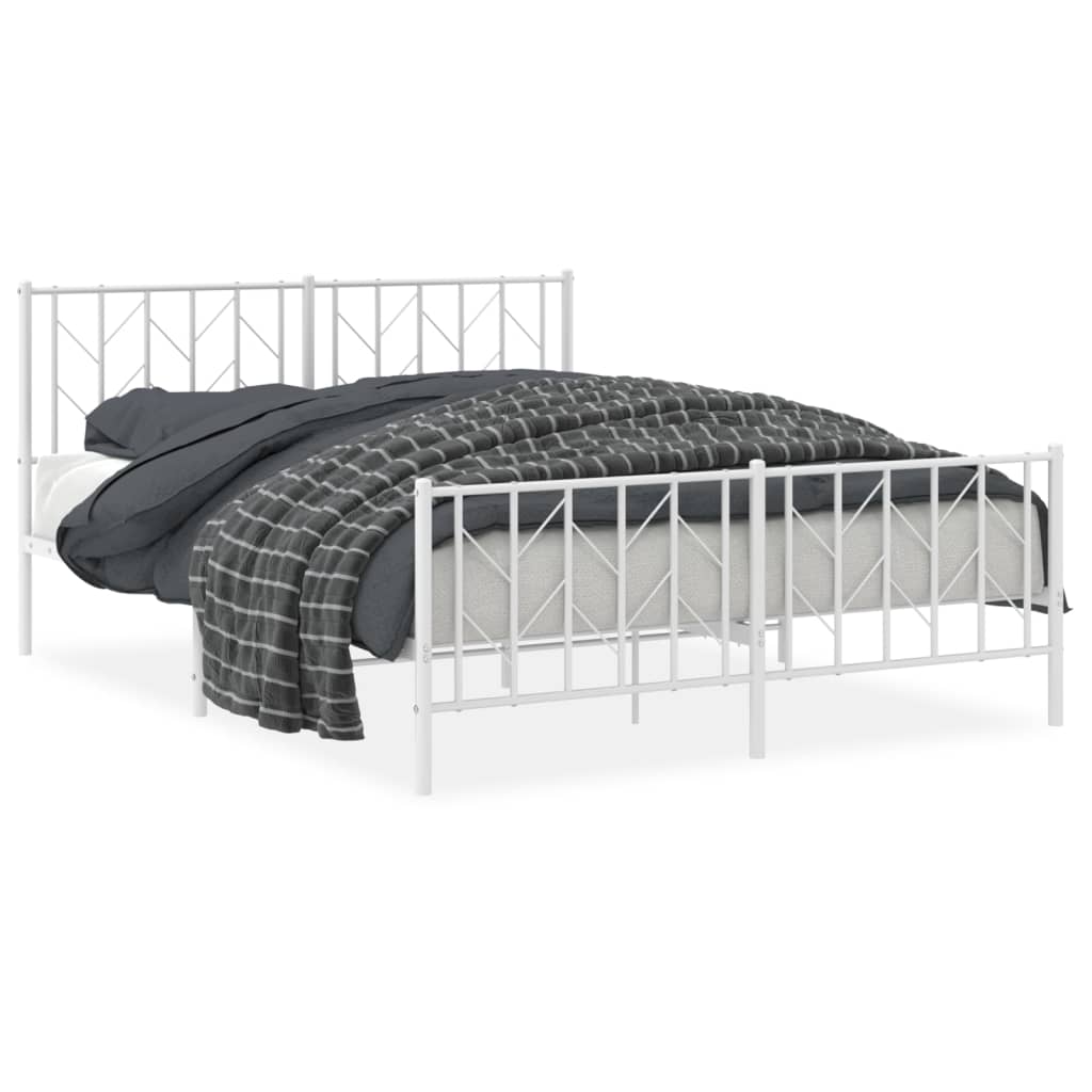 Sengeramme i metall med hode- og fotgavl hvit 150x200 cm