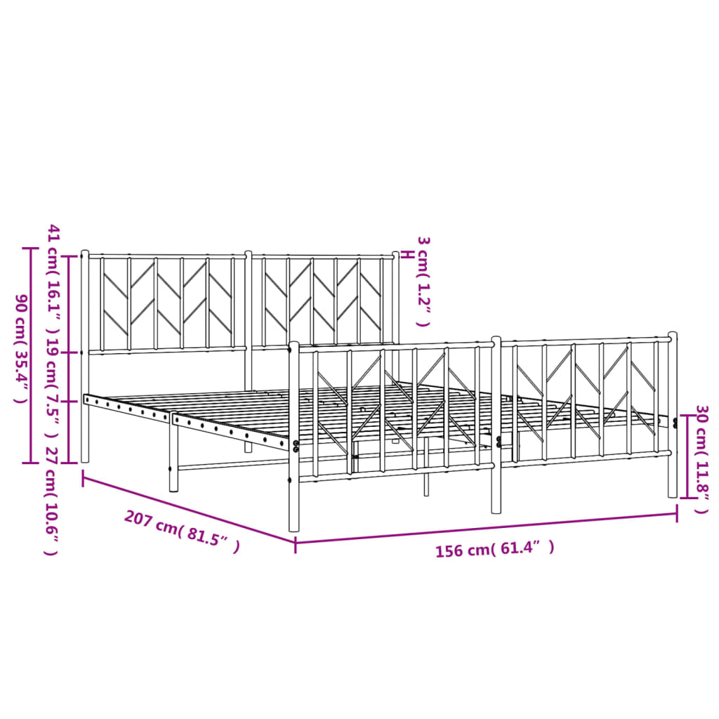 Sengeramme i metall med hode- og fotgavl hvit 150x200 cm