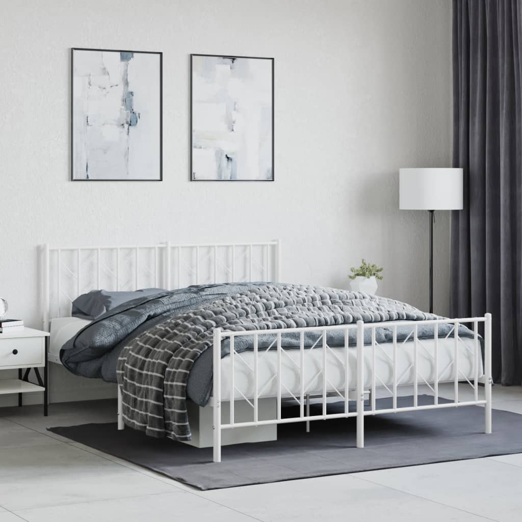 Sengeramme i metall med hode- og fotgavl hvit 150x200 cm