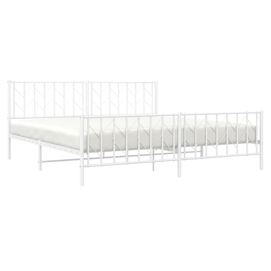 Sengeramme i metall med hode- og fotgavl hvit 193x203 cm