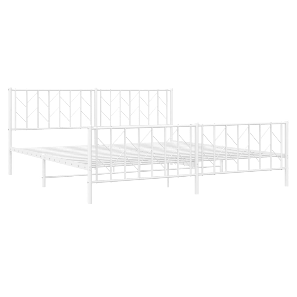 Sengeramme i metall med hode- og fotgavl hvit 193x203 cm
