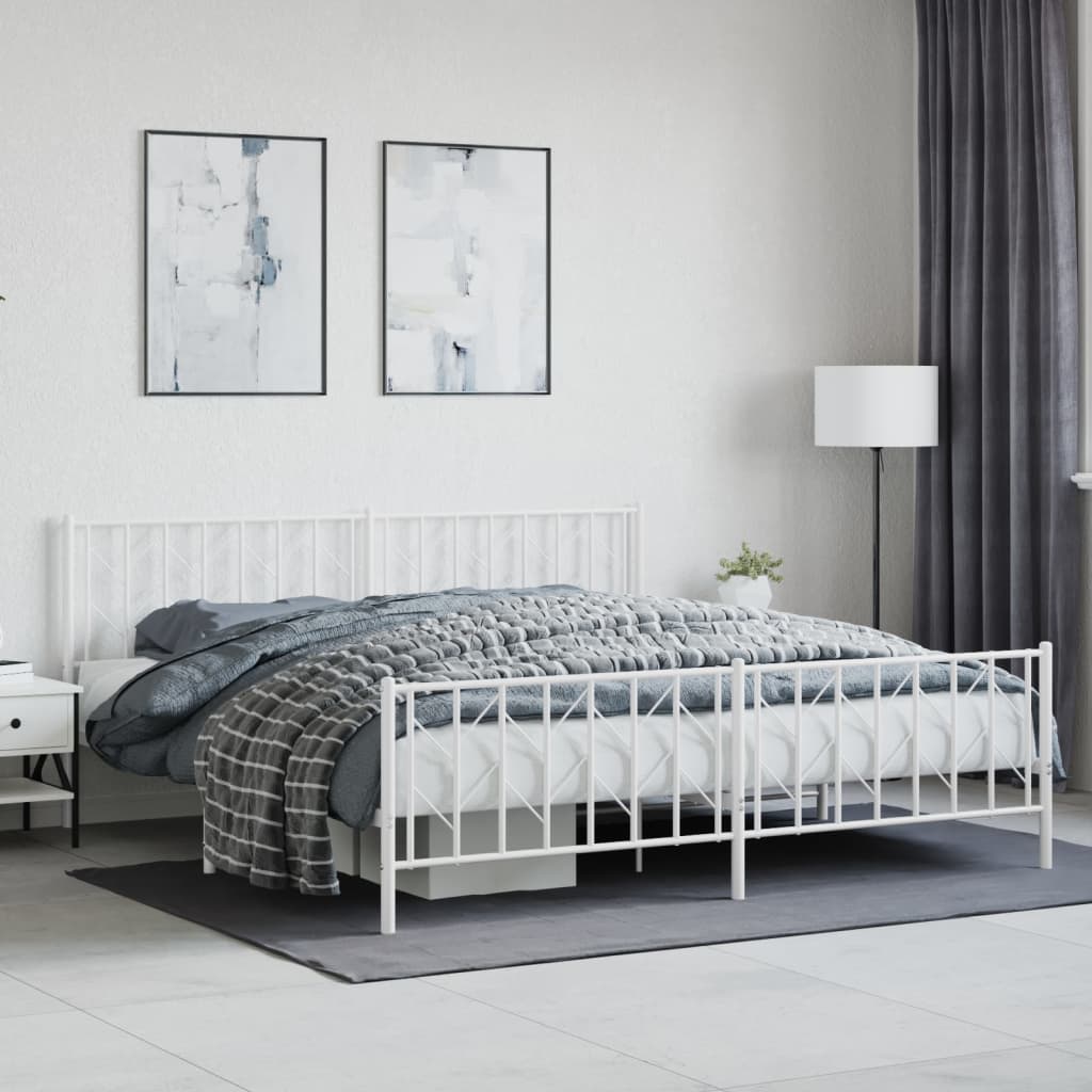 Sengeramme i metall med hode- og fotgavl hvit 193x203 cm