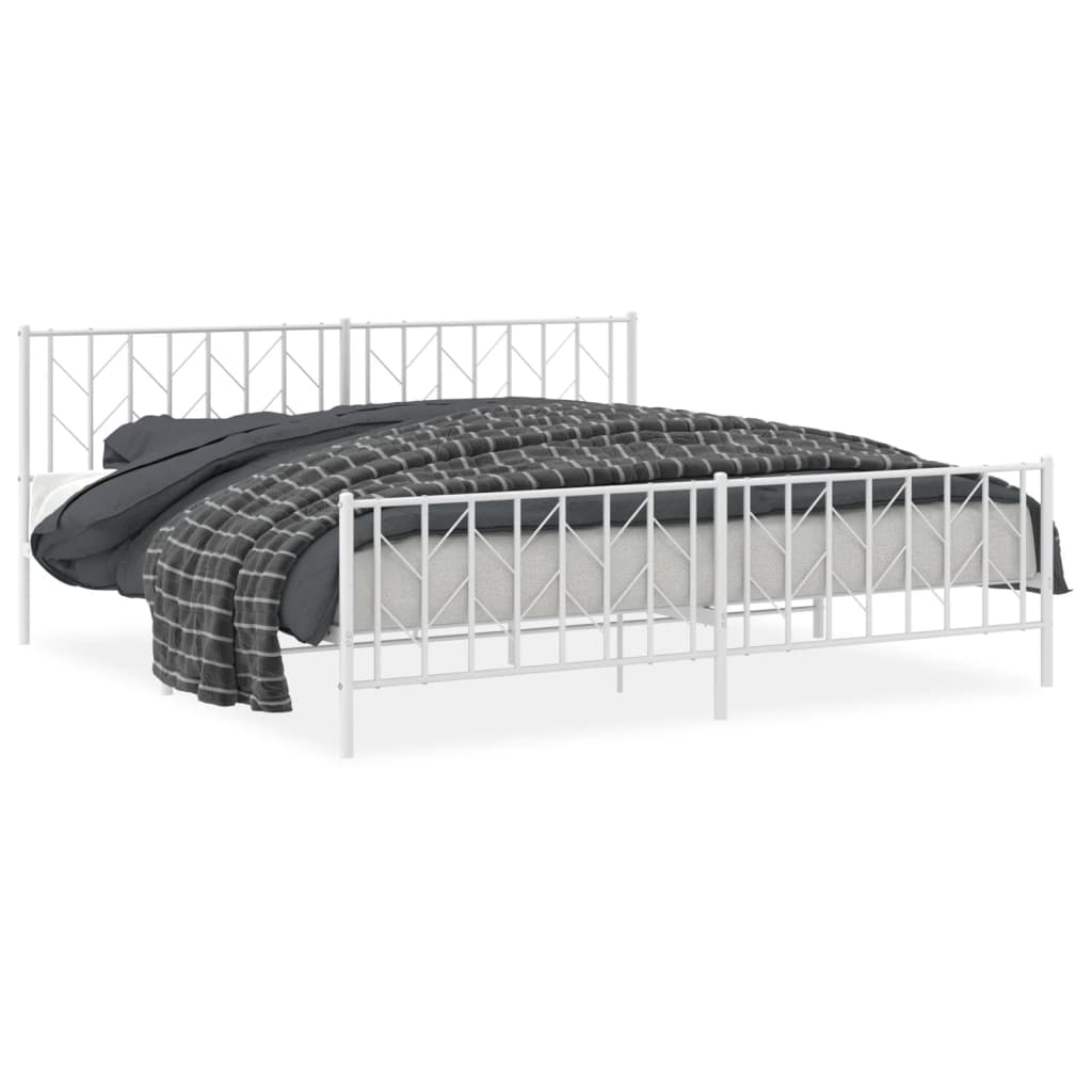 Sengeramme i metall med hode- og fotgavl hvit 200x200 cm
