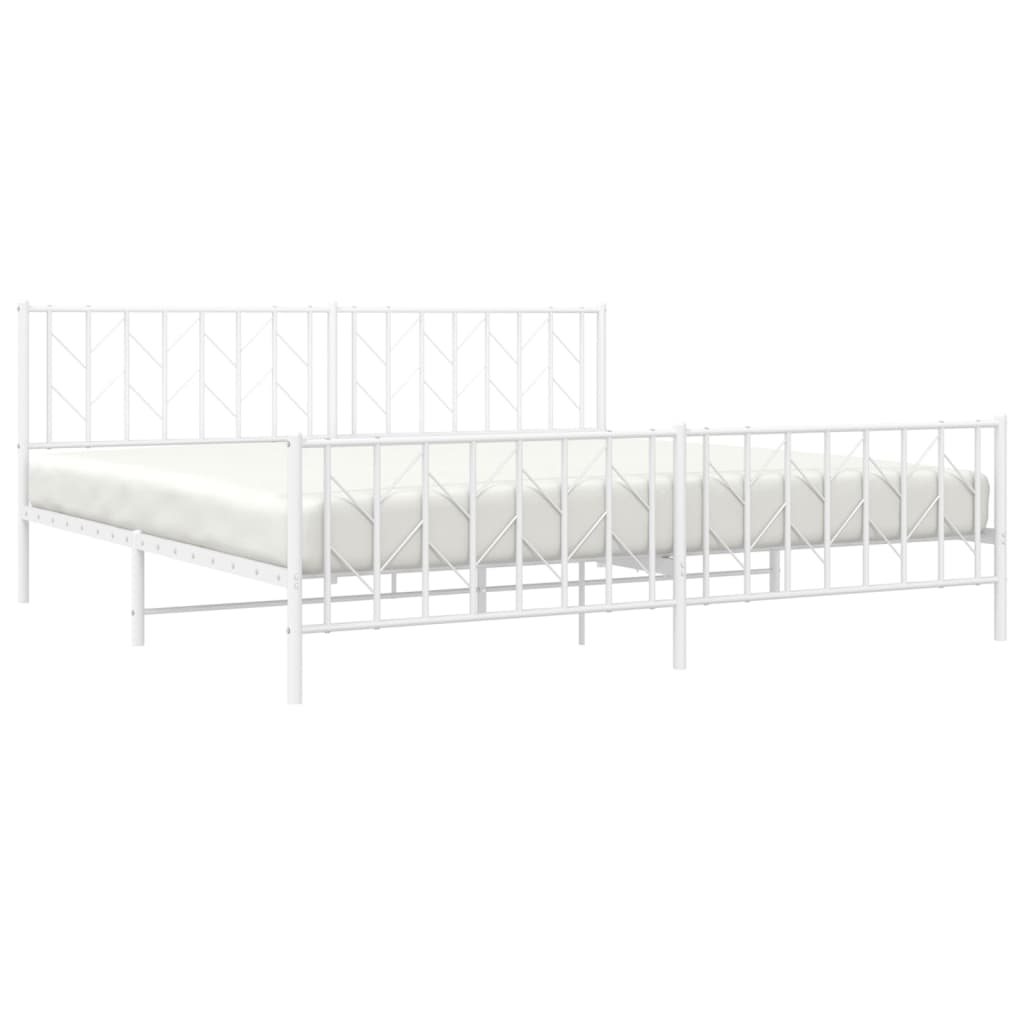 Sengeramme i metall med hode- og fotgavl hvit 200x200 cm