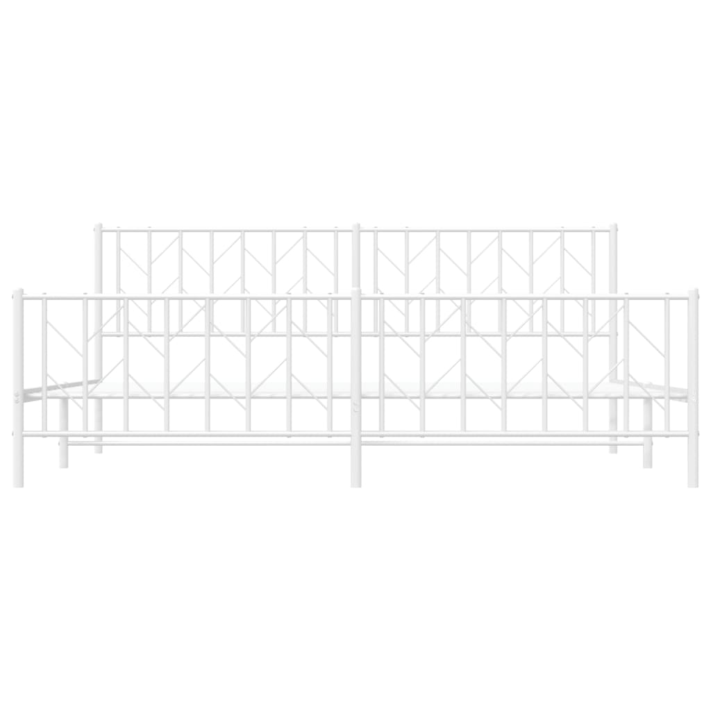 Sengeramme i metall med hode- og fotgavl hvit 200x200 cm