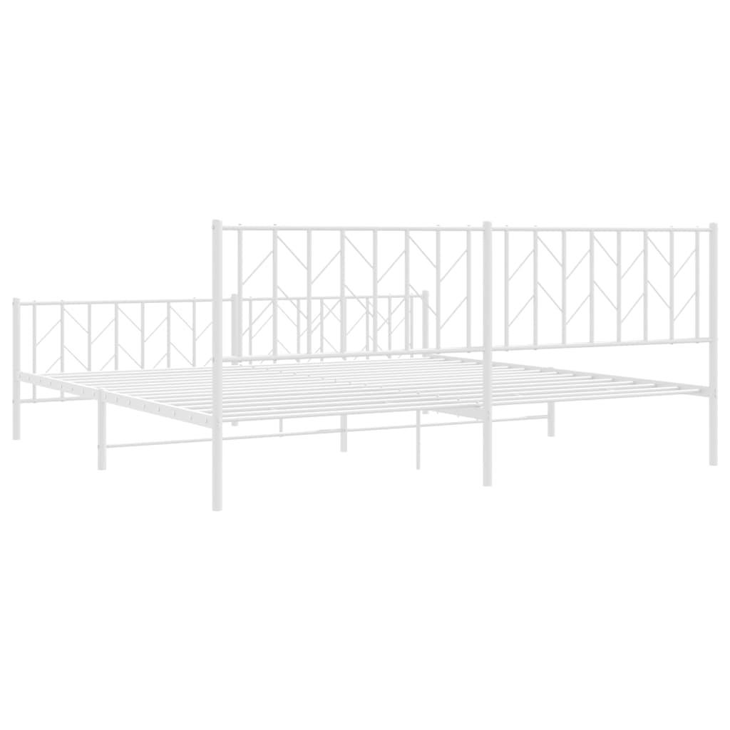 Sengeramme i metall med hode- og fotgavl hvit 200x200 cm