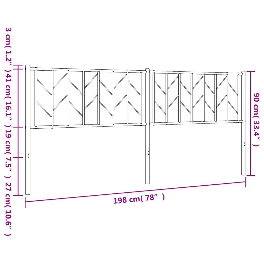 Utskiftbar sengegavl i metall hvit 193 cm
