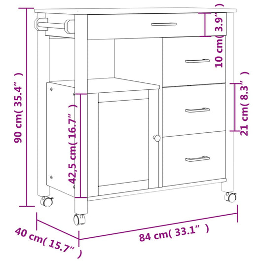 Kjøkkenvogn MONZA 84x40x88,5 cm heltre furu