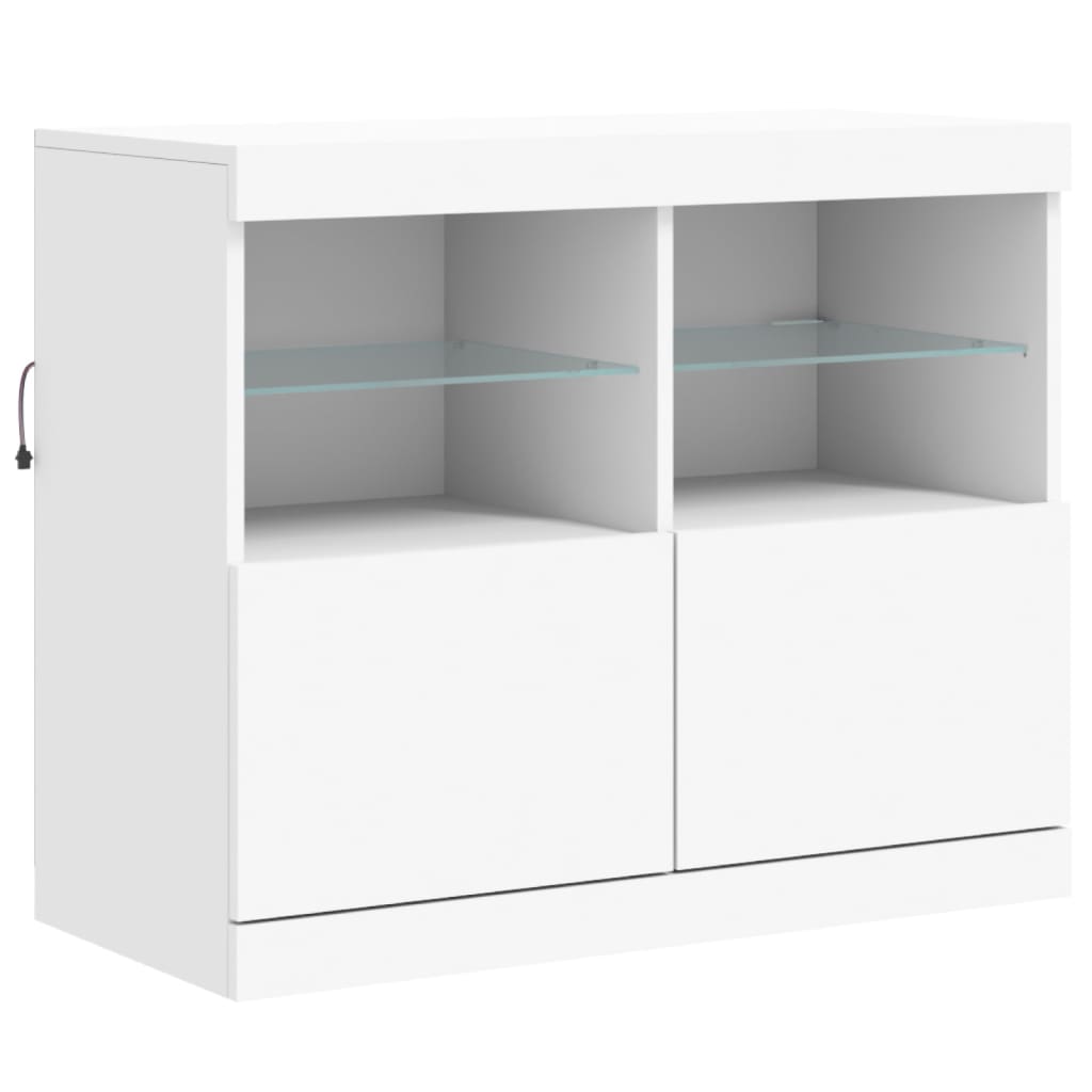 Skjenk med LED-lys hvit 81x37x67 cm
