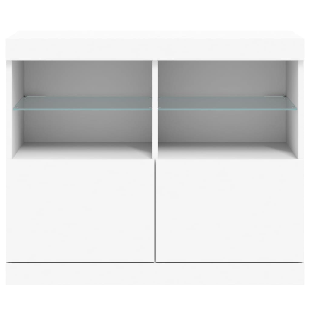 Skjenk med LED-lys hvit 81x37x67 cm