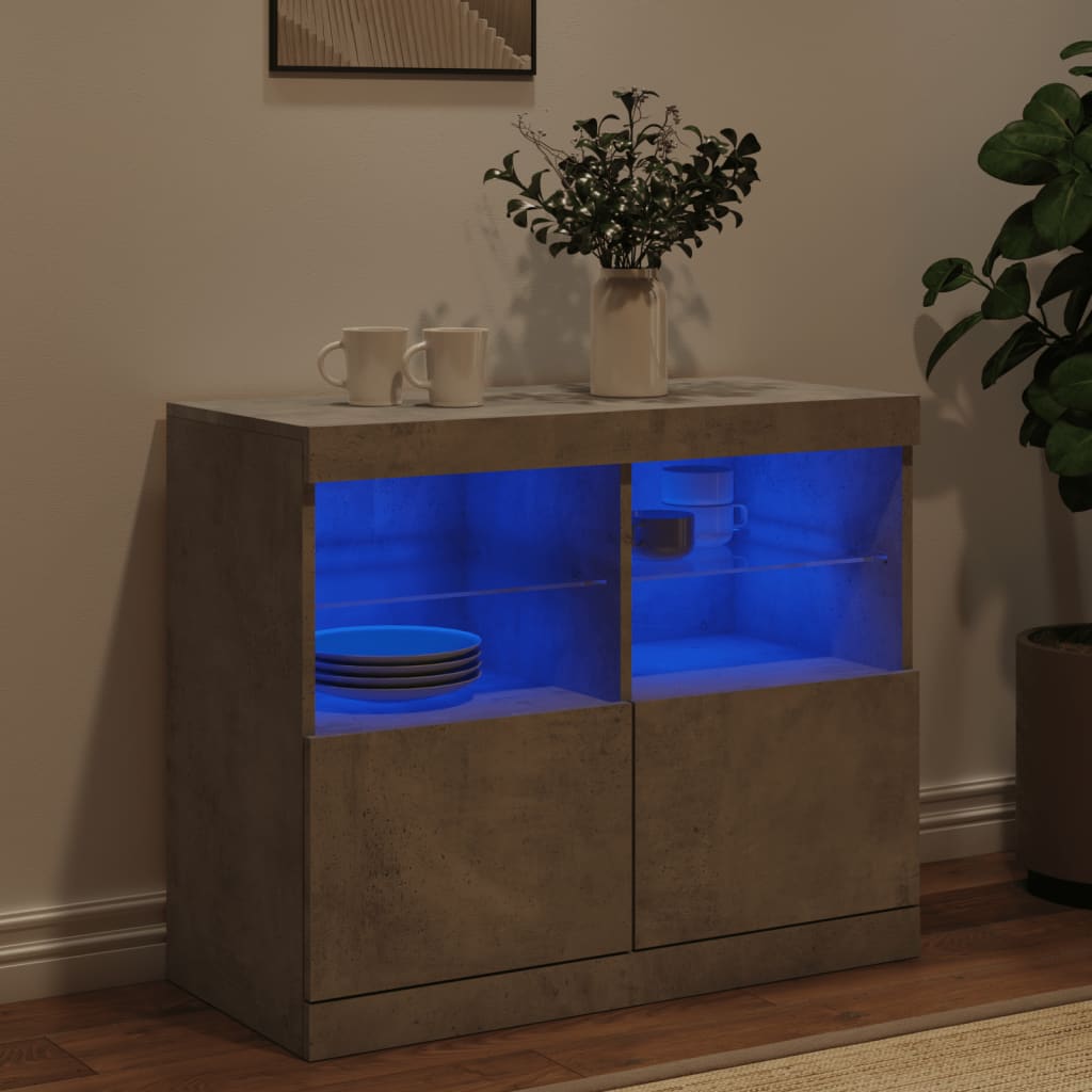 Skjenk med LED-lys betonggrå 81x37x67 cm