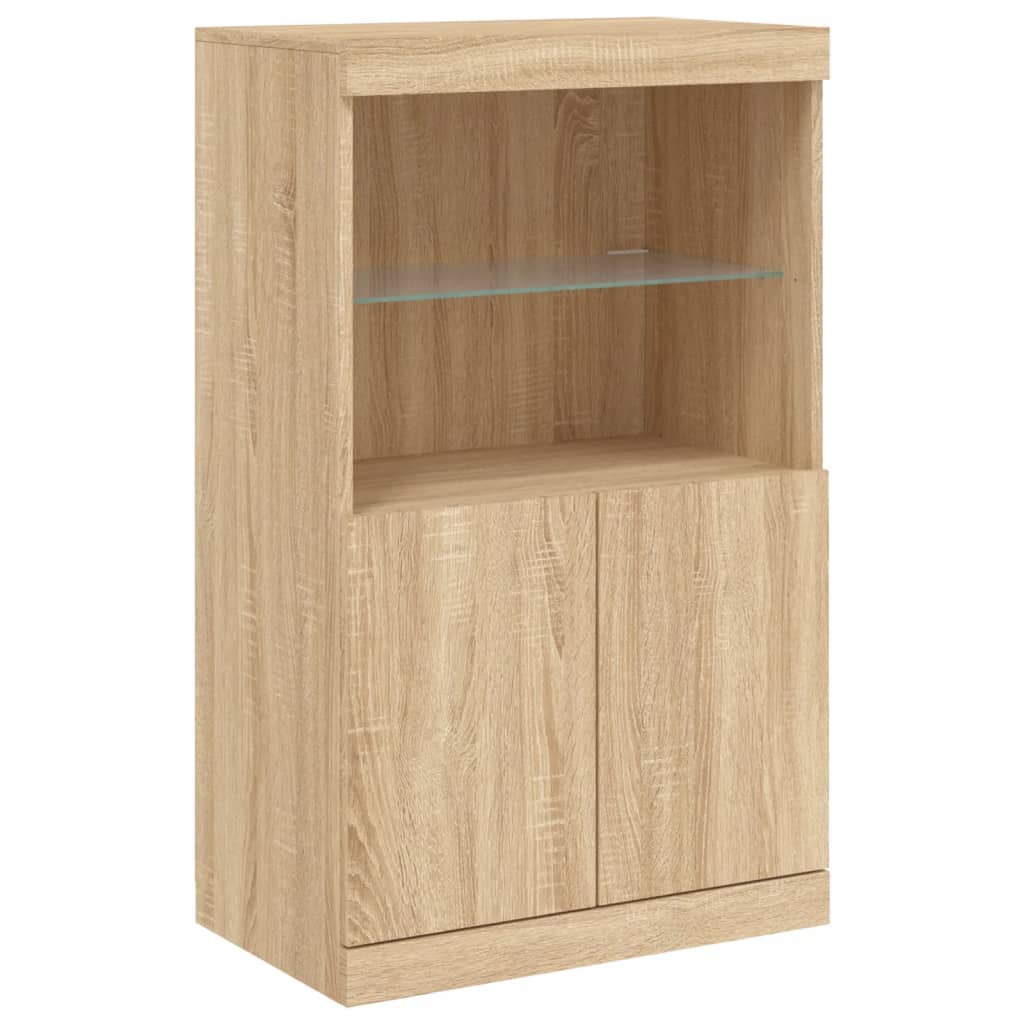 Skjenk med LED-lys sonoma eik 60,5x37x100 cm