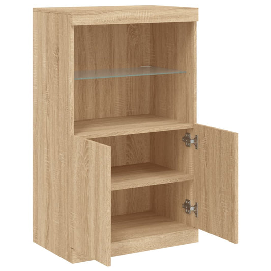 Skjenk med LED-lys sonoma eik 60,5x37x100 cm