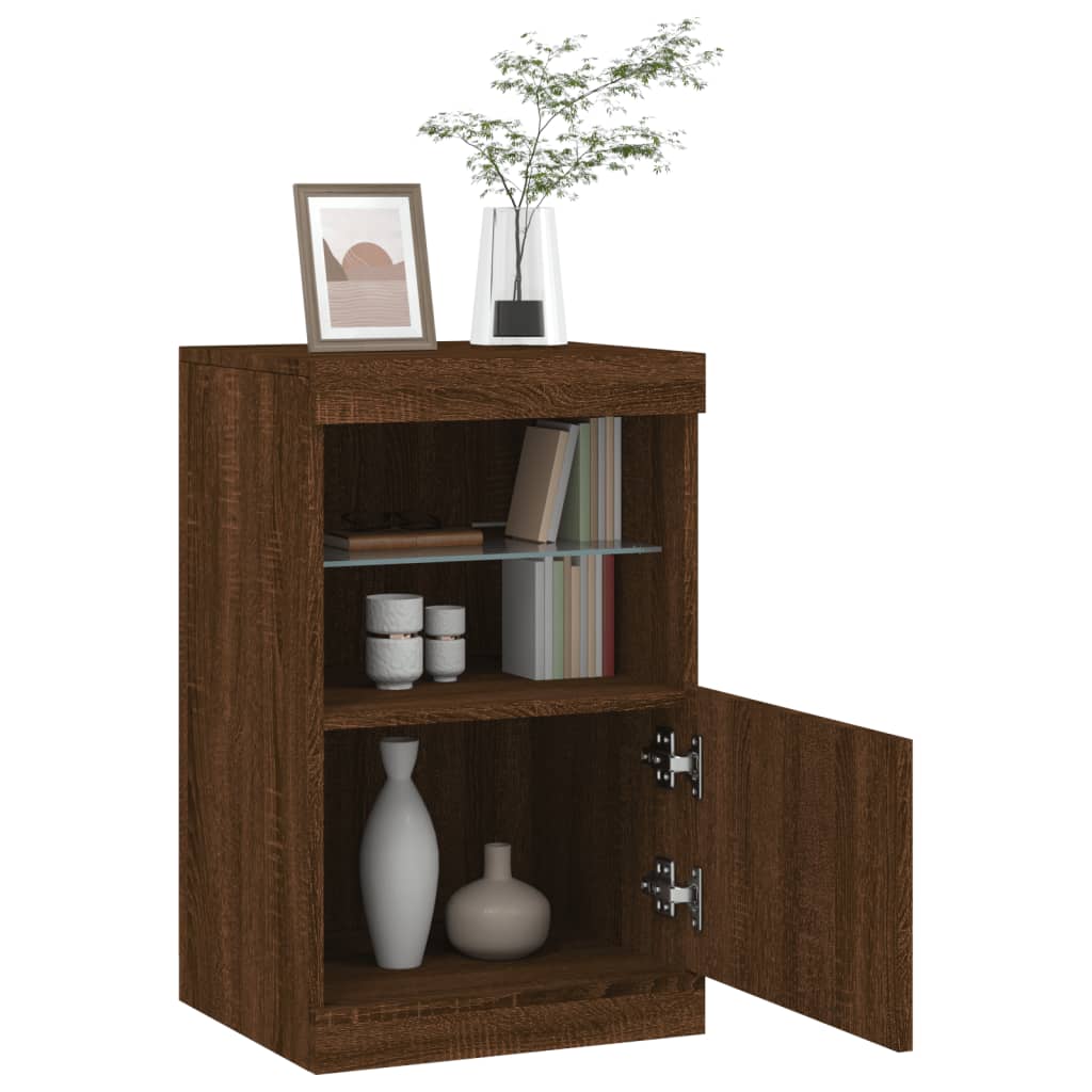 Skjenk med LED-lys brun eik 41x37x67 cm