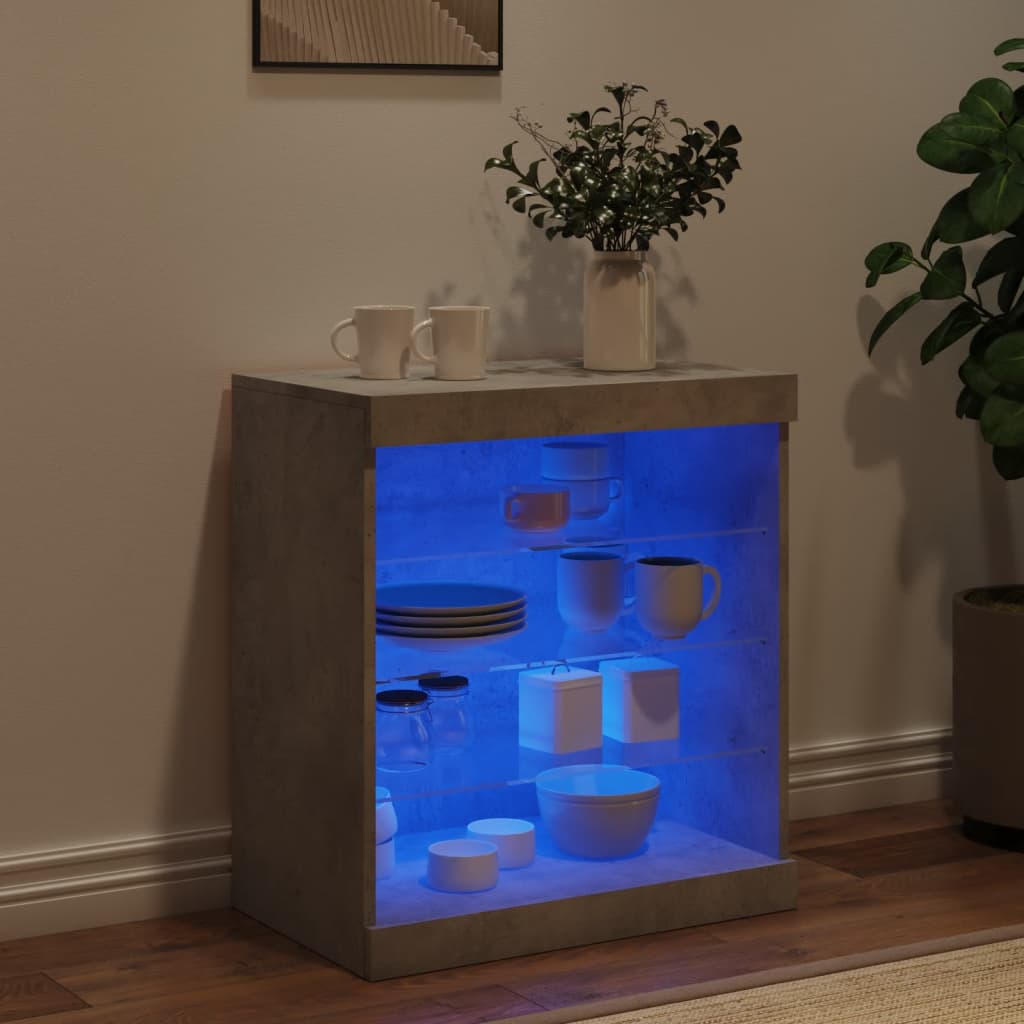 Skjenk med LED-lys betonggrå 60,5x37x67 cm
