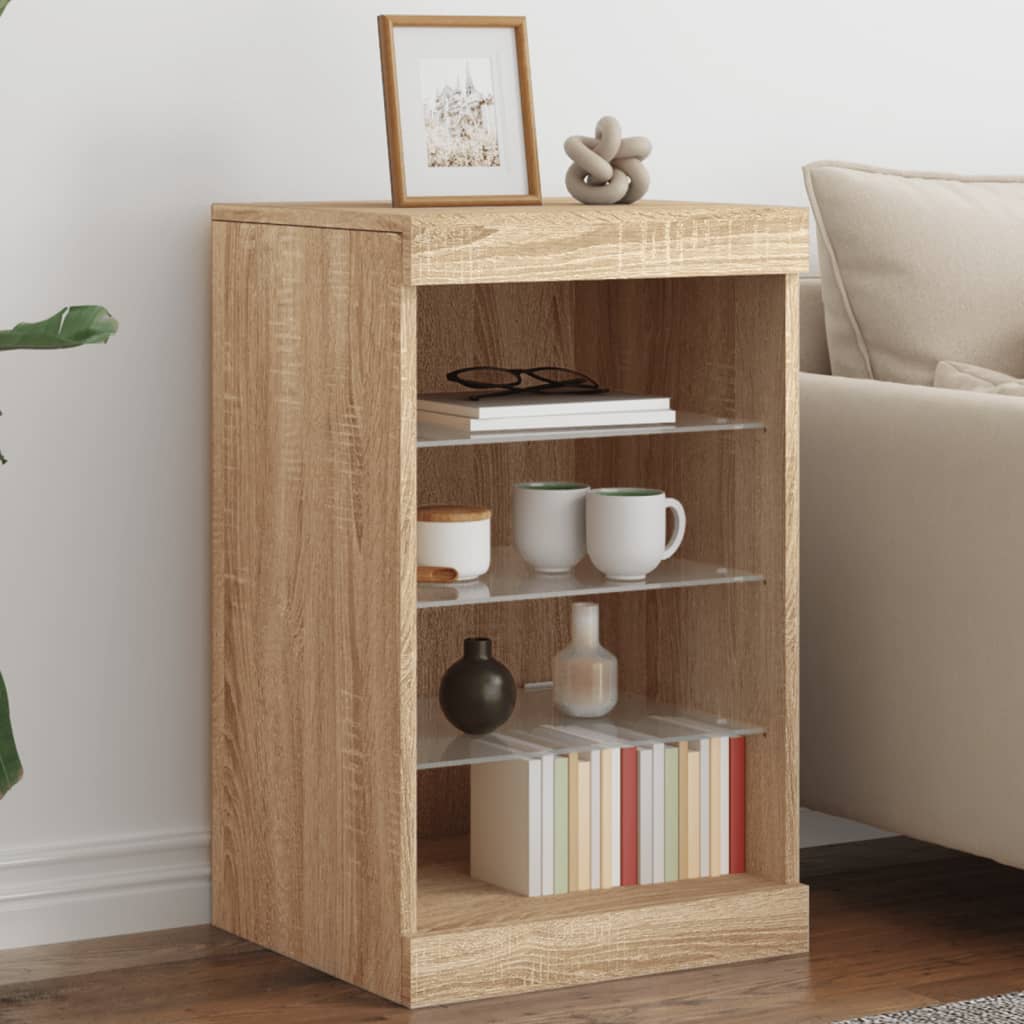 Skjenk med LED-lys sonoma eik 41x37x67 cm