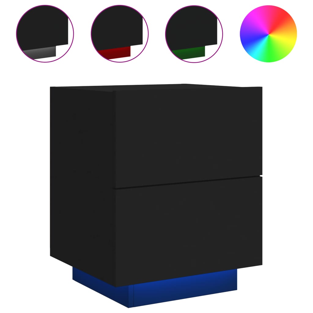 Nattbord med LED 2 stk svart konstruert tre
