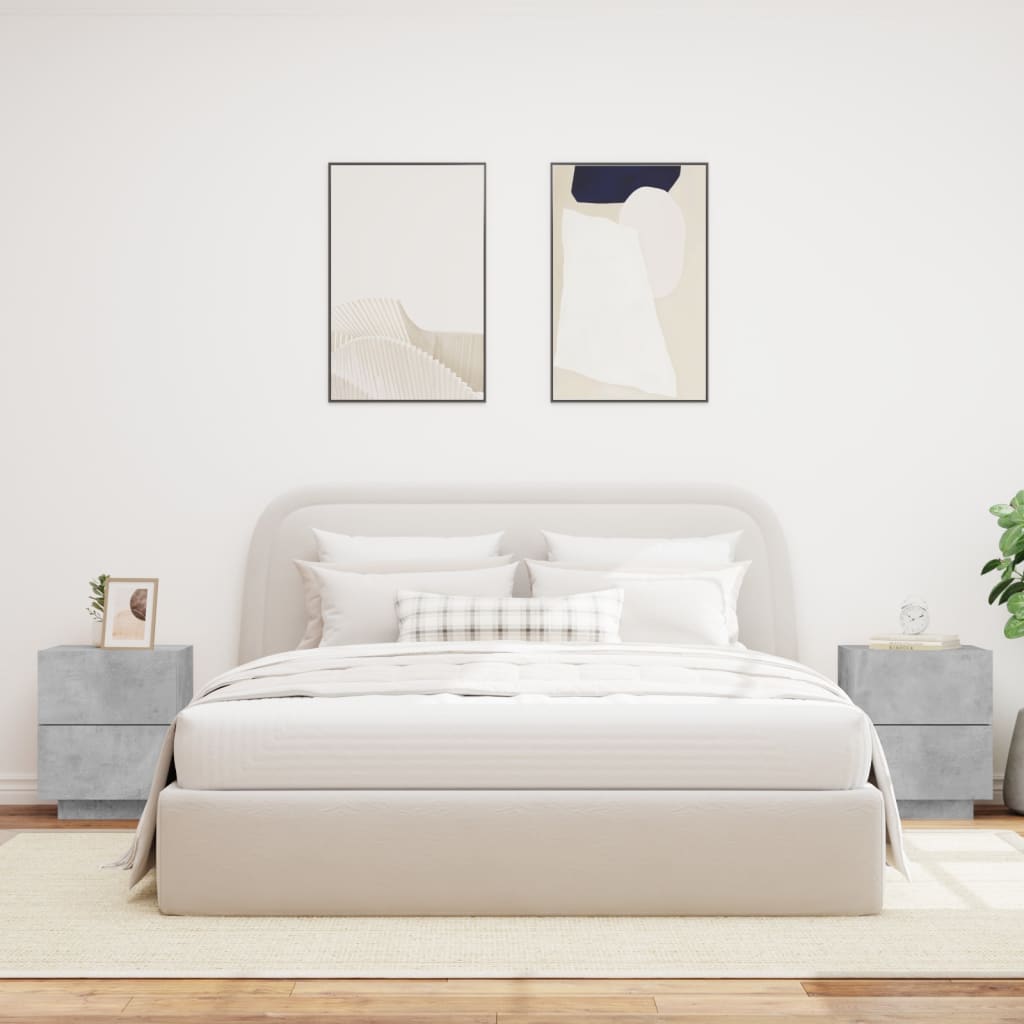 Nattbord med LED 2 stk betonggrå konstruert tre