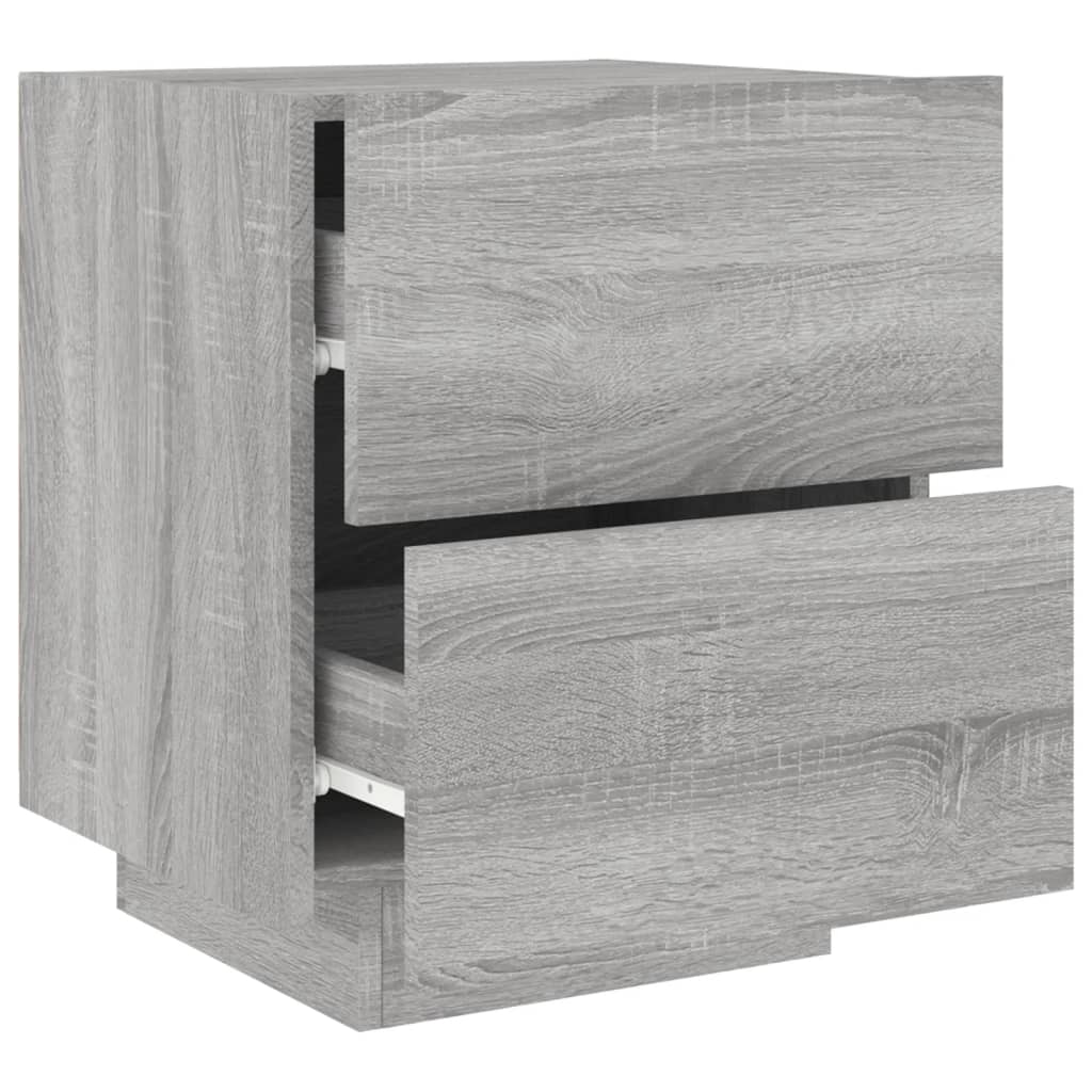 Nattbord med LED grå sonoma konstruert tre