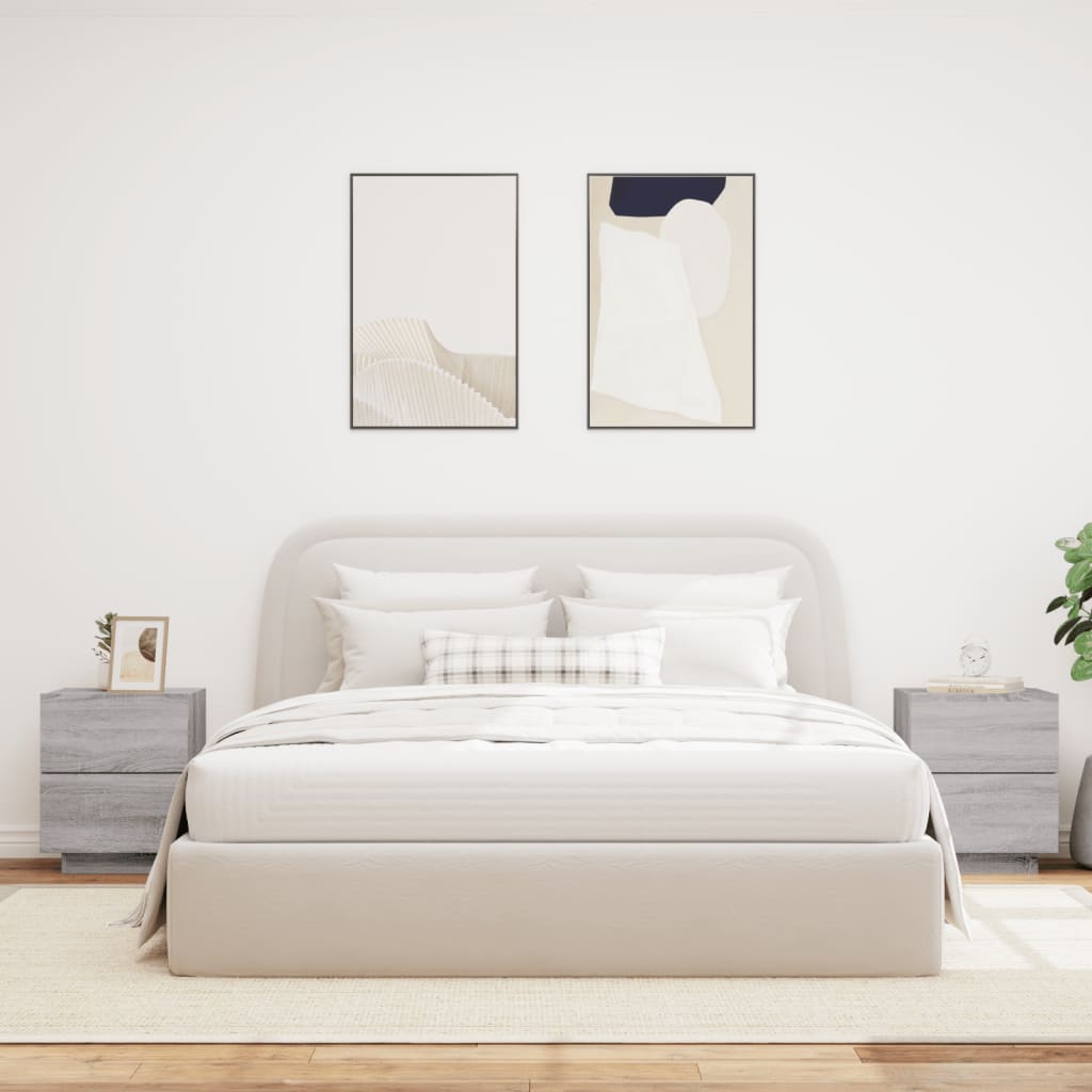 Nattbord med LED 2 stk grå sonoma konstruert tre