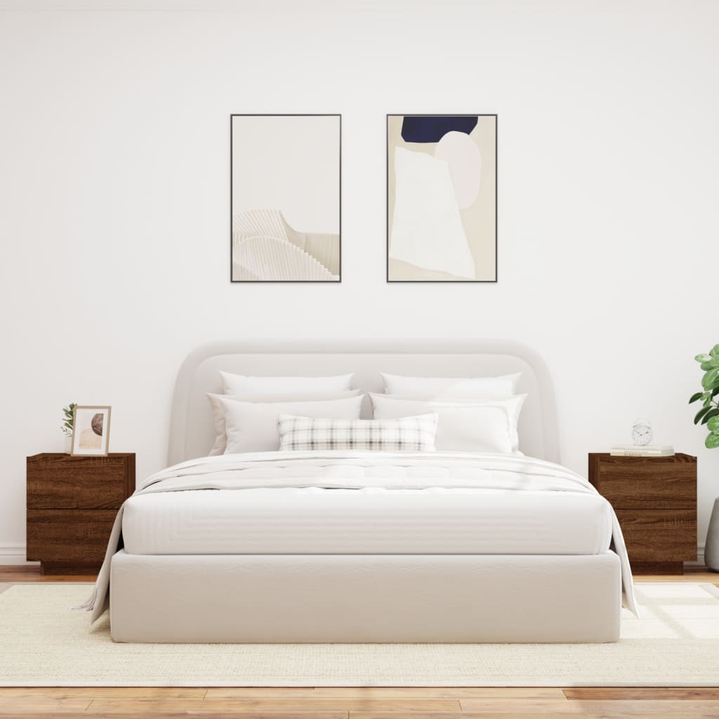 Nattbord med LED 2 stk brun eik konstruert tre