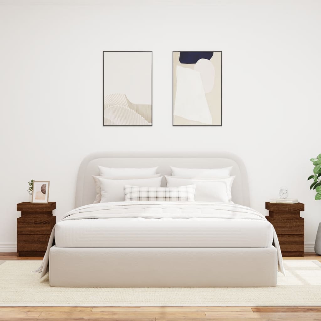 Nattbord med LED 2 stk brun eik 35x39x55 cm