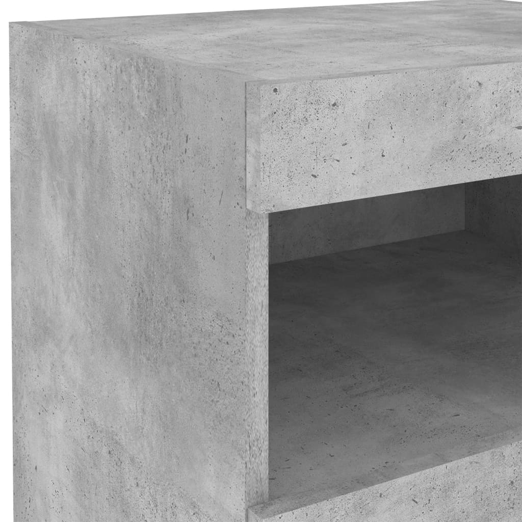 Nattbord med LED betonggrå 50x40x45 cm