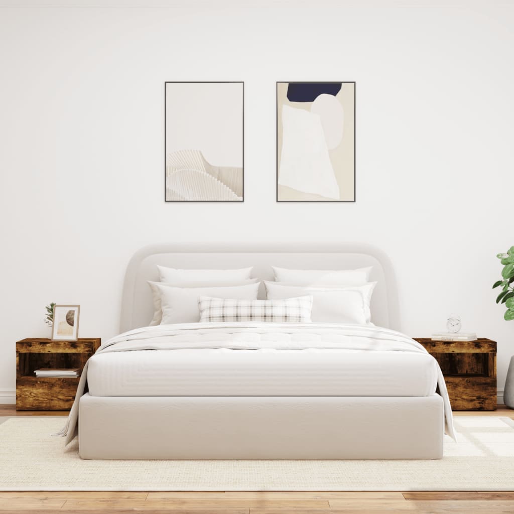 Nattbord med LED 2 stk røkt eik 50x40x45 cm