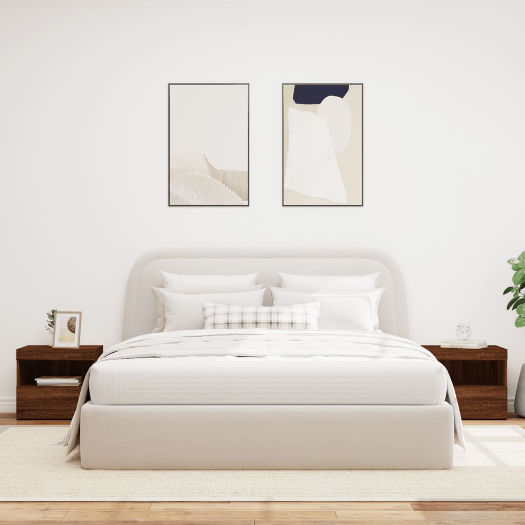 Nattbord med LED 2 stk brun eik 50x40x45 cm