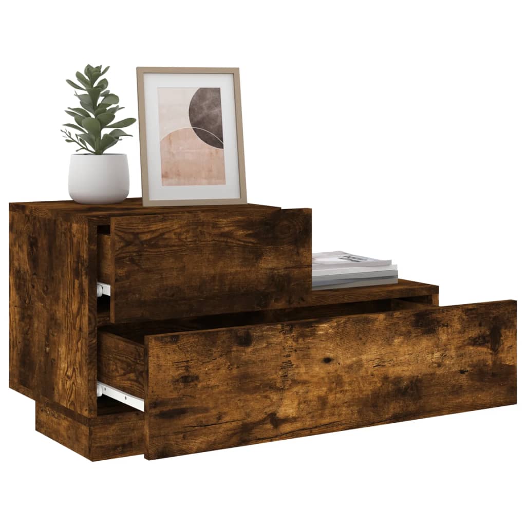 Nattbord med LED røkt eik 70x36x40,5 cm