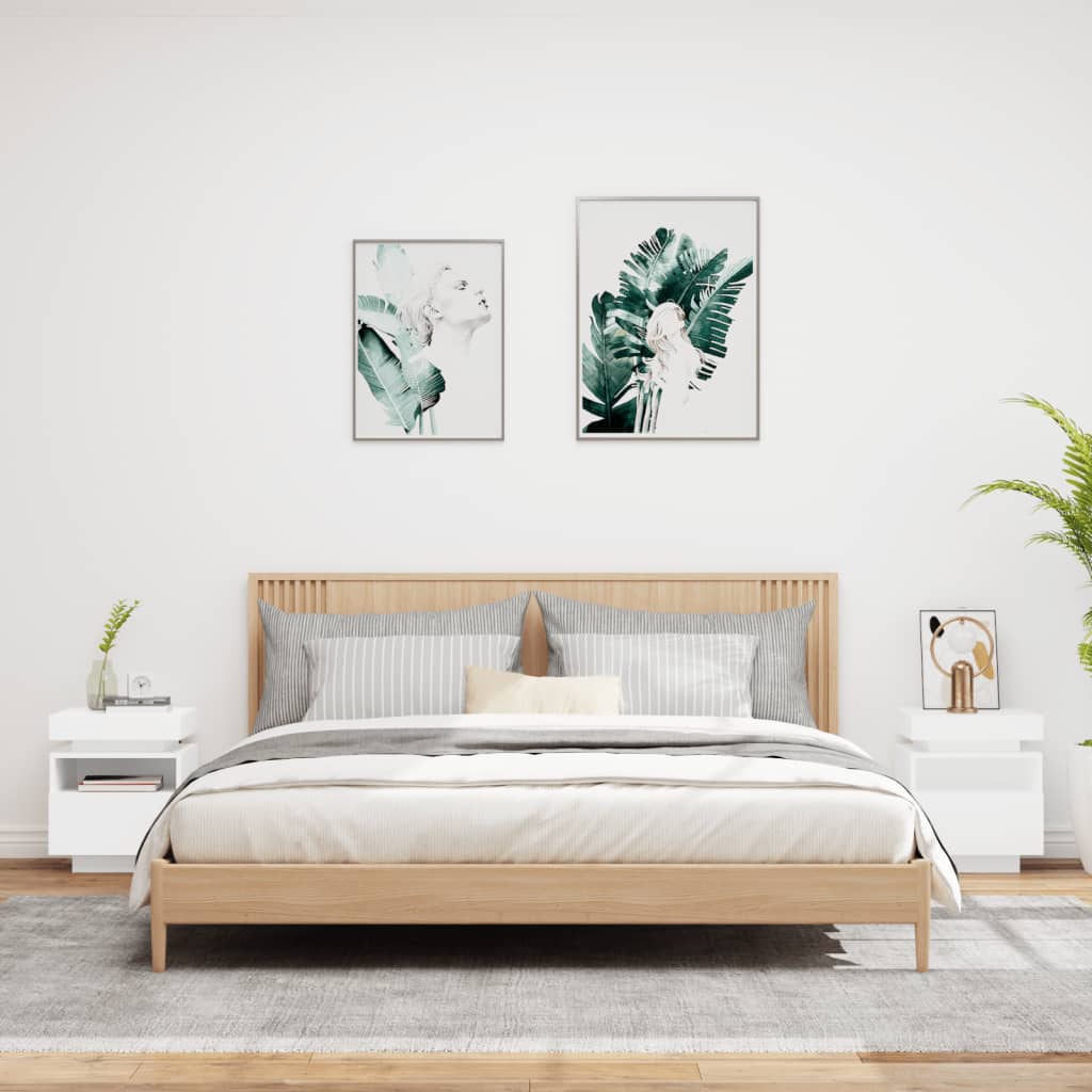 Nattbord med LED 2 stk hvit 40x39x48,5 cm