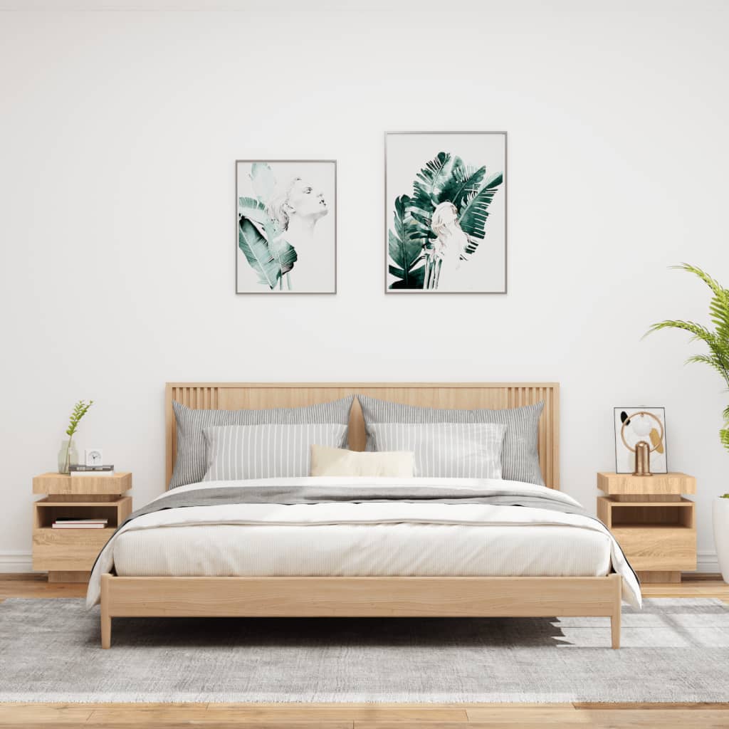 Nattbord med LED 2 stk sonoma eik 40x39x48,5 cm