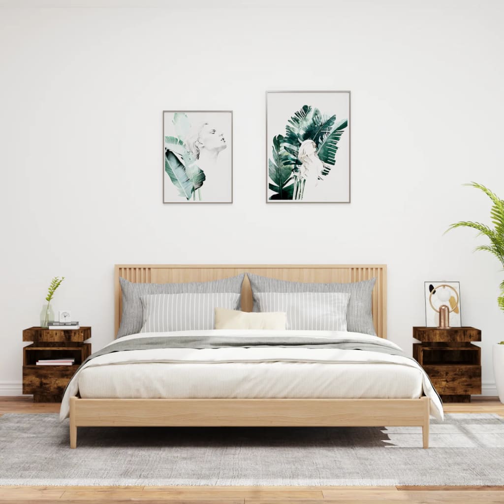 Nattbord med LED 2 stk røkt eik 40x39x48,5 cm