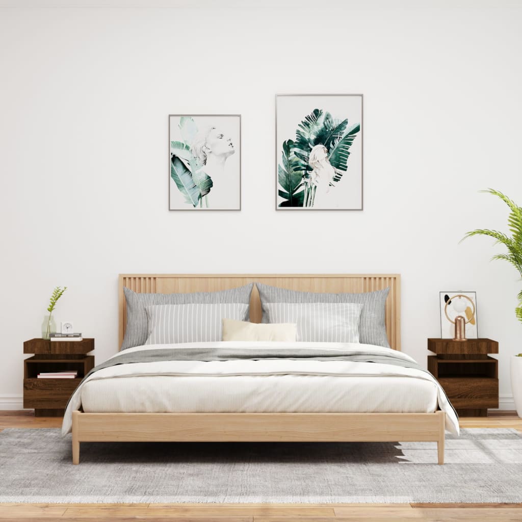 Nattbord med LED 2 stk brun eik 40x39x48,5 cm