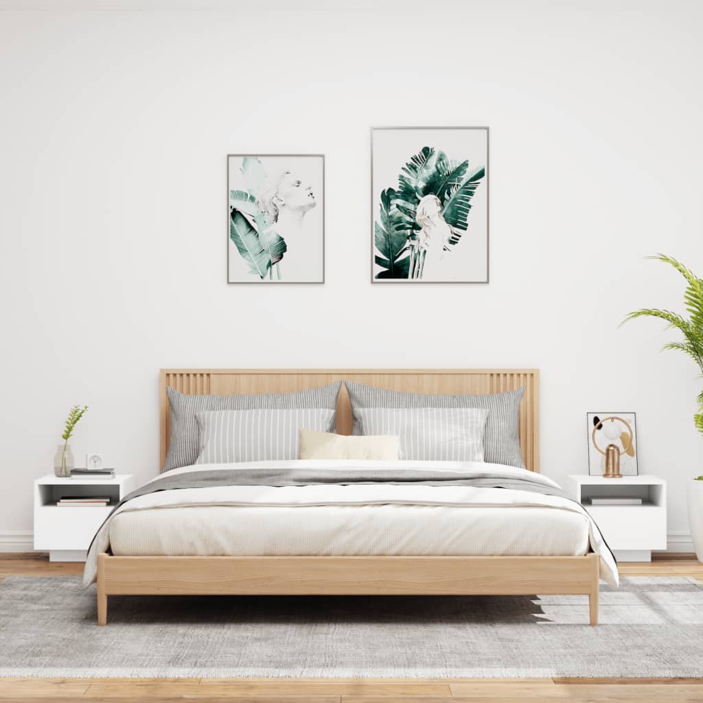 Nattbord med LED 2 stk hvit 40x39x37 cm