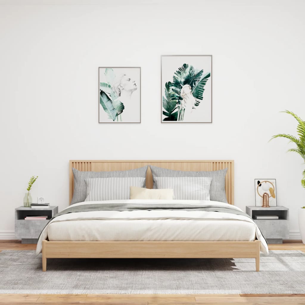 Nattbord med LED 2 stk betonggrå 40x39x37 cm