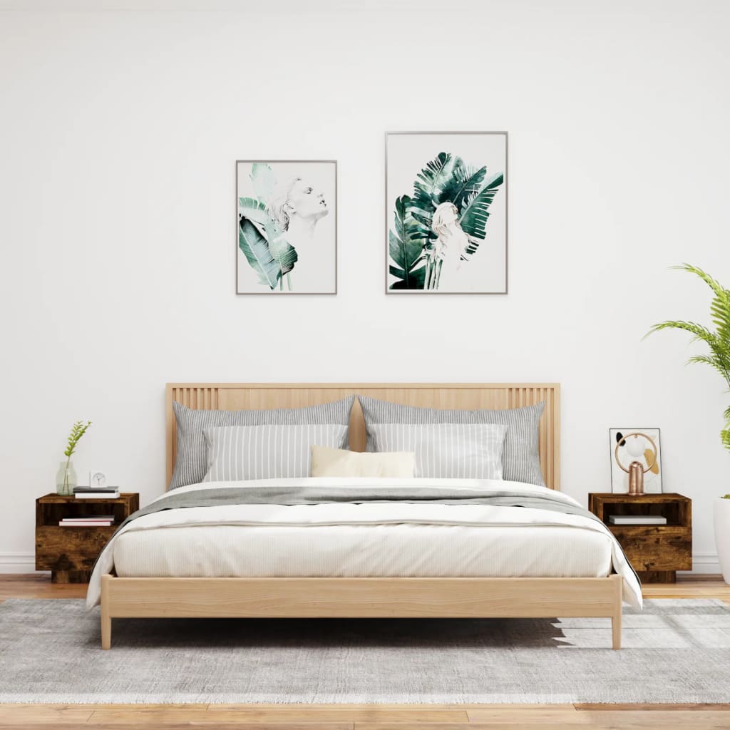 Nattbord med LED 2 stk røkt eik 40x39x37 cm