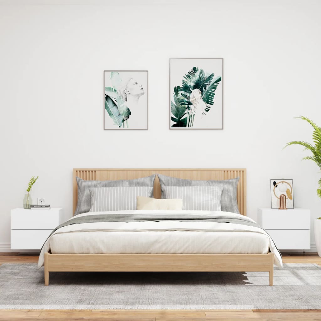 Vegghengte nattbord med LED-lys 2 stk hvit